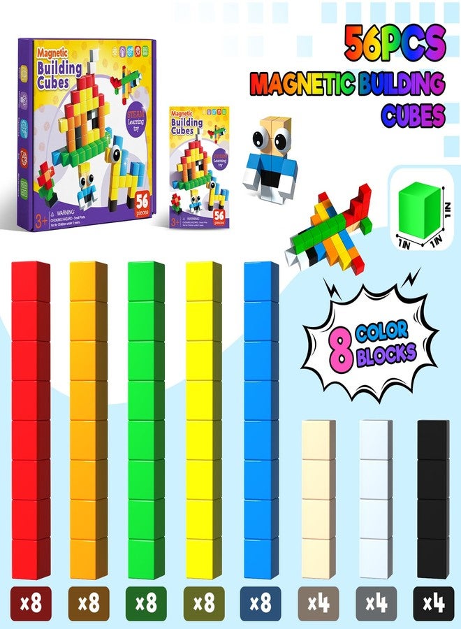 Annexfun 56PCS Magnetic Blocks for Toddlers,Magnetic Building Blocks Cubes,Montessori Preschool STEM Sensory Toys for Kids Ages 3+ Boys & Girls Birthday (1IN) - Image 2
